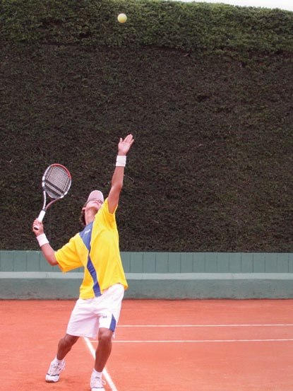 Player in a position of tennis serve